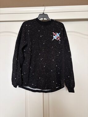 Black Space-Print Long Sleeve Jersey with Rocket Emblem
